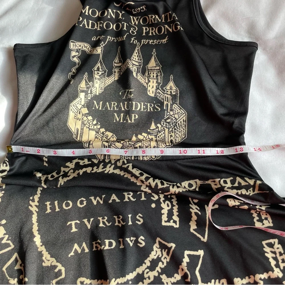 Harry Potter Women's Black Marauder's Map Fit & Flare Tank Dress Size Small - Picture 10 of 13
